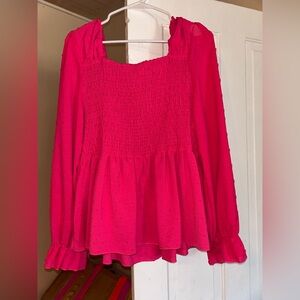 SHEIN Vibrant Pink Smocked Blouse